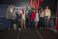 University of Cincinnati president Dr. Neville G. Pinto, faculty, staff, students and families enjoyed the President Pinto’s PLME Dinner, Awards ceremony with ( Varsha Vinod, Sarah Corinne Geraghty, Rosslyn Davis, Harshman Sihra, Advika Sumit, Saannidhya Rawat ) at the Mercantile Immersive Tuesday April 28, 2026 in Downtown Cincinnati. Photos by Joseph Fuqua II